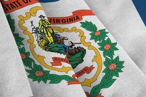 West Virginia US state flag with big folds waving close up under the studio light indoors. The official symbols and colors in banner photo