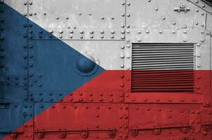 Czech flag depicted on side part of military armored tank closeup. Army forces conceptual background photo