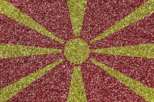 Macedonia flag depicted on many small shiny sequins. Colorful festival background for party photo