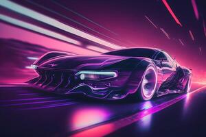 Futuristic retro wave synth wave car. Neural network AI generated photo