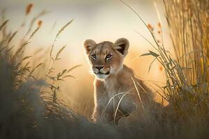 cute little lion cub. Neural network AI generated photo