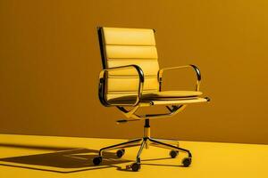 oficina silla en amarillo antecedentes. neural red ai generado foto