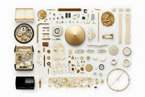 Clockwork spare parts. Metal gear, cogwheels. Neural network AI generated photo