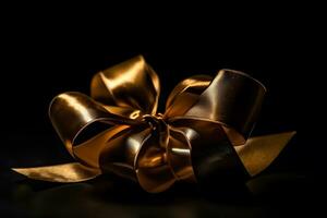 Golden bow isolated on black background. Neural network AI generated photo