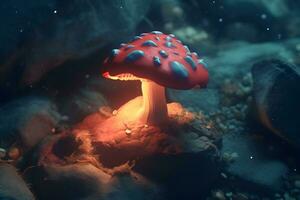 Fantastic world of mushrooms. Neural network AI generated photo