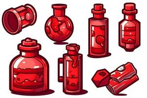 conjunto de mágico rojo poción botellas neural red ai generado Arte foto