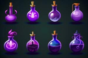 Set of magical potion bottles. Neural network AI generated art photo