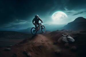 professional cyclist training on mars. Neural network AI generated photo