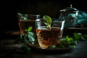 Mint tea On a dark background. Neural network AI generated photo