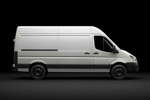 Mockup minibus white on dark background. Neural network AI generated photo