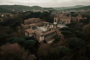 Panorama aerial view of ancient Rome. Neural network AI generated photo