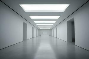 White gallery room interior. Neural network AI generated photo