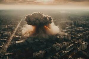 Nuclear explosion in the city. Neural network AI generated photo