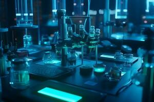 nano digital laboratorio. biotecnología de el futuro. neural red ai generado foto