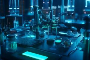 Nano digital laboratory. Biotechnology of the future. Neural network AI generated photo