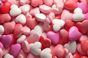 Many small red and pink hearts background. Neural network AI generated photo