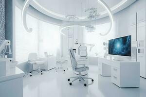 Modern innovative ophthalmology cabinet in white colors. Neural network AI generated photo