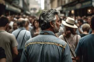 hombre en el multitud. neural red ai generado foto