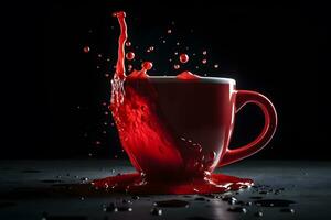 Red cup with splash. Neural network AI generated photo