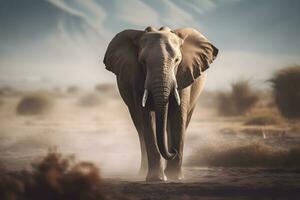 Elephant in the desert. Neural network AI generated photo