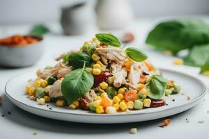 fresh vegetable salad with chicken. Neural network AI generated photo