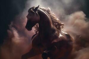 Fantasy horse portrait with fire and smoke. Neural network AI generated photo