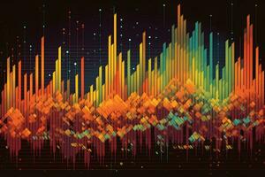 Abstract glowing big data forex candlestick chart. Trade, technology, investment and analysis concept. Neural network AI generated photo