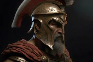 ilustración de espartano Rey Leonid en dorado armadura y casco. neural red ai generado foto