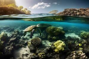 photo of Sea turtle in the Galapagos island. Neural network AI generated