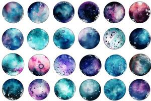 Set of watercolor colorful planets isolated on white background. Neural network AI generated photo