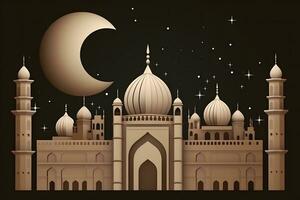 Ramadan Kareem background.Crescent moon at a top of a mosque. Neural network AI generated photo