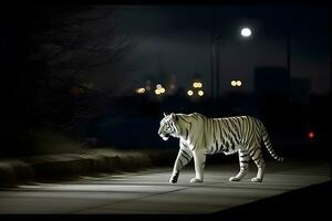 Urban Tiger Apocalypse. A tiger walking through urban ruins in a post-apocalypse like setting. Neural network AI generated photo