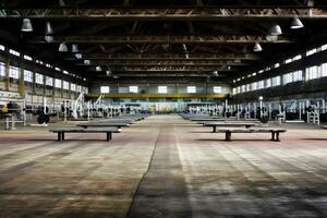 moderno de gimnasio interior con equipo. Deportes equipo en el gimnasia. neural red ai generado foto