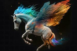 Fairy space winged horse pegasus. Neural network AI generated photo