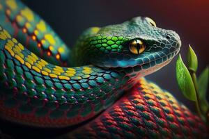 beautiful colorful snake, brazilian rainbow boa. Neural network AI generated photo
