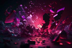 Abstract art background with part of surreal ruby gemstone crystal with prism reflection in fractal triangles structure in purple colors. Neural network AI generated photo
