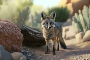 zorro en verde bosque. fauna silvestre escena desde naturaleza. neural red ai generado foto