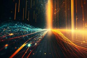 Futuristic technology abstract background with lines for network, big data, data center, server, internet, speed. Abstract neon lights. Neural network AI generated photo