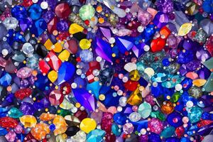 Many small ruby and diamond stones, luxury background. Neural network AI generated photo