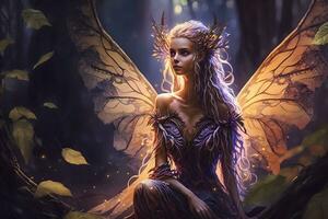 Beautiful fantasy elf woman butterfly queen. Neural network AI generated photo