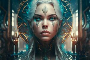 Portrait of a beautiful girl queen of diamonds fantasy dark goddess. Neural network AI generated photo
