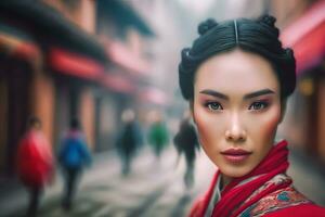 Beautiful Asian chinese woman portrait. Neural network AI generated photo