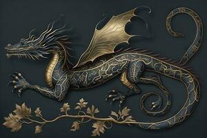 black gold chinese dragon. Neural network AI generated photo