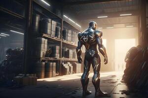 Innovative industry robot working in warehouse for human labor replacement. Neural network AI generated photo