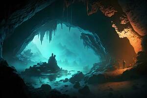 view inside the cave, beautiful scenery. Neural network AI generated photo