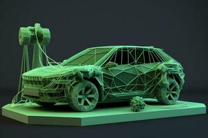 Electric car charging concept in green environment. Neural network AI generated photo