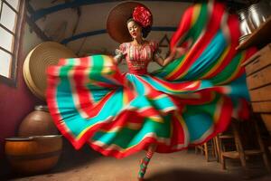 Dancer Participates at the Cinco De Mayo festival in motion. Neural network AI generated photo