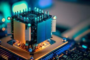 CPU processor with modern futuristic technology appearance. Neural network generated art photo