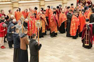 TERNOPIL, UKRAINE - APRIL 2, 2023 Many people during mission in complex of Ukrainian Jerusalem in the Mari spiritual center of Zarvanytsia In the Terebovlya district of the Ternopil photo