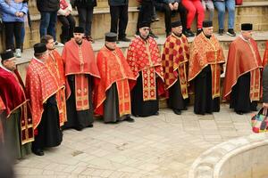 TERNOPIL, UKRAINE - APRIL 2, 2023 Many people during mission in complex of Ukrainian Jerusalem in the Mari spiritual center of Zarvanytsia In the Terebovlya district of the Ternopil photo